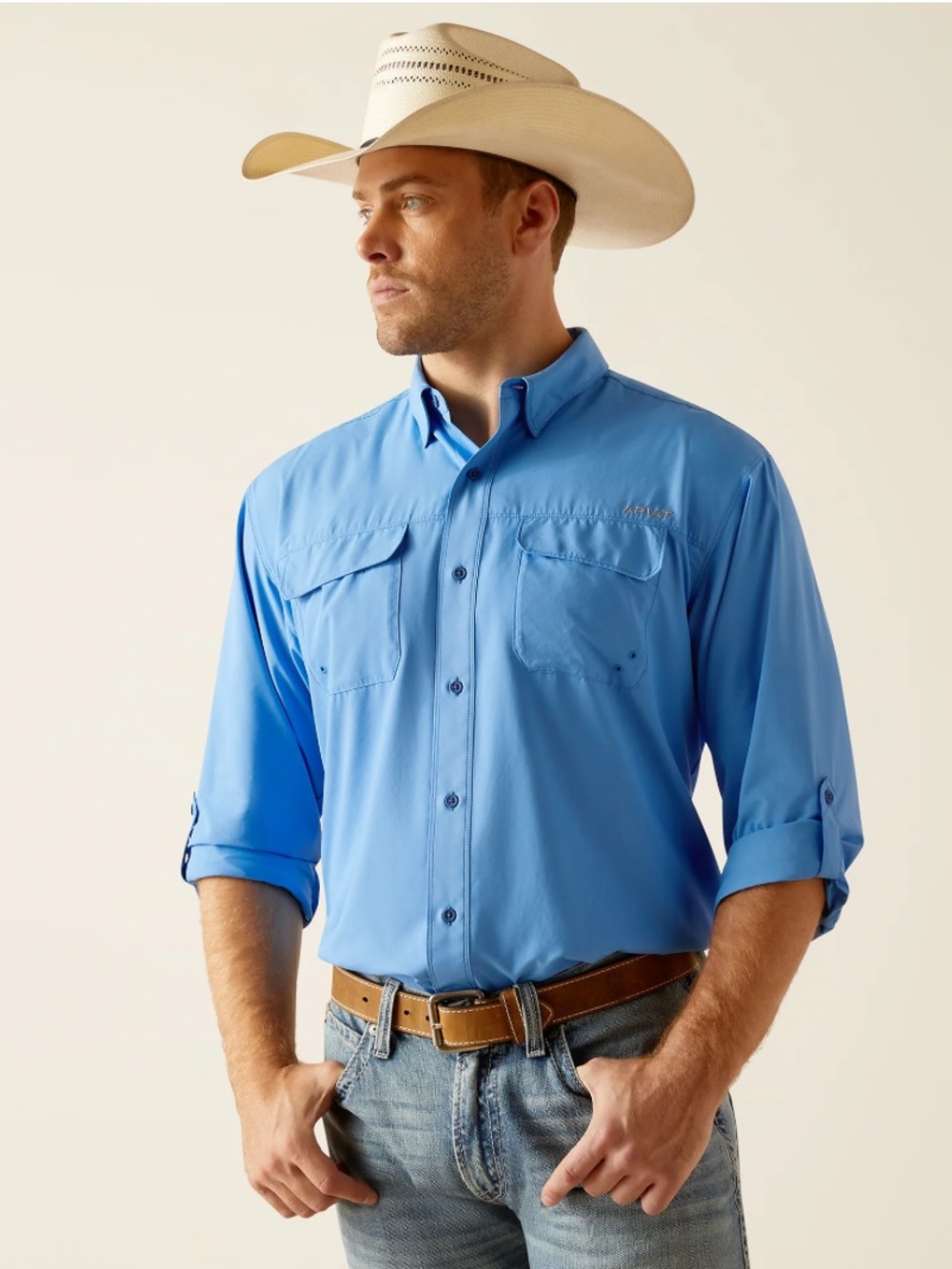 Ariat VentTek Outbound Classic Long Sleeve Blue Button Down Shirt Size Large